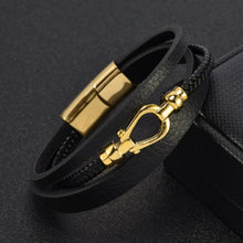Carregar imagem no visualizador da galeria, Pulseira de couro com punho de ferradura