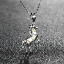Cargar imagen en el visor de la galería, Boho White Blue Opal Horse Necklace