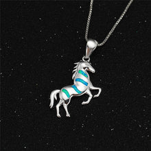 Cargar imagen en el visor de la galería, Boho White Blue Opal Horse Necklace