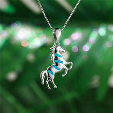 Cargar imagen en el visor de la galería, Boho White Blue Opal Horse Necklace