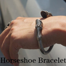 Load image into Gallery viewer, Adjustable Antique Silver Horseshoe Bracelet