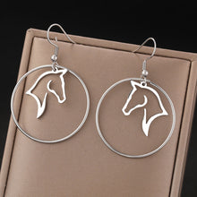 Load image into Gallery viewer, Geometric Circle Horse Pendant Earrings