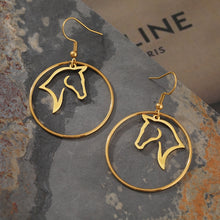 Load image into Gallery viewer, Geometric Circle Horse Pendant Earrings