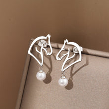 Load image into Gallery viewer, Line Horse Pearl Charms Earrings