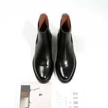 Load image into Gallery viewer, Leather velvet Thick heel Ankle boot