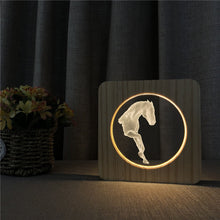 Charger l'image dans la galerie, Lampe de nuit en bois acrylique LED 3D de style cheval d'art