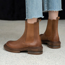 Load image into Gallery viewer, Round Toe Thick Heel Leather Boots