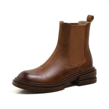 Load image into Gallery viewer, Round Toe Thick Heel Leather Boots