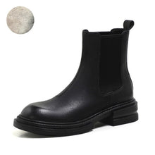 Load image into Gallery viewer, Round Toe Thick Heel Leather Boots