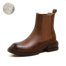 Load image into Gallery viewer, Round Toe Thick Heel Leather Boots