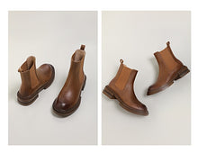 Load image into Gallery viewer, Round Toe Thick Heel Leather Boots