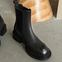 Load image into Gallery viewer, Round Toe Thick Heel Leather Boots