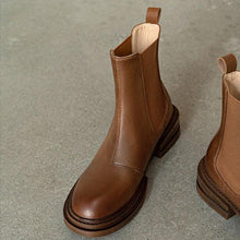 Load image into Gallery viewer, Round Toe Thick Heel Leather Boots