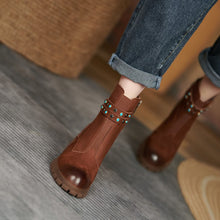 Load image into Gallery viewer, Round Toe Thick Heel Leather Boots