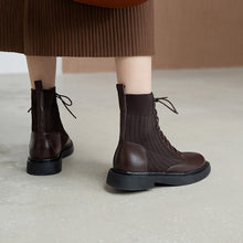Load image into Gallery viewer, Leather Round Toe Low Heel Boots