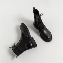 Load image into Gallery viewer, Leather Round Toe Low Heel Boots