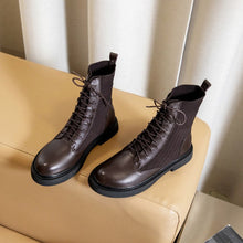 Load image into Gallery viewer, Leather Round Toe Low Heel Boots