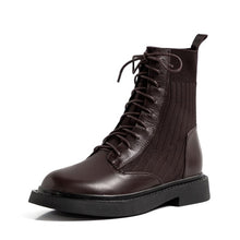 Load image into Gallery viewer, Leather Round Toe Low Heel Boots