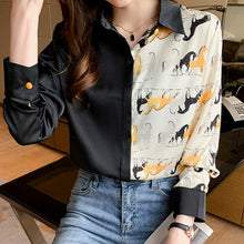 Load image into Gallery viewer, Splicing Horse Printed Chiffon Blouse