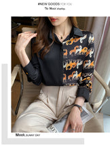 Load image into Gallery viewer, Splicing Horse Printed Chiffon Blouse
