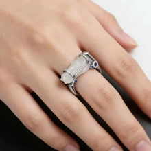 Carregar imagem no visualizador da galeria, Silver Inlaid Jade Horse Head Ring, New Hetian Jade Diamond Inlaid Luxury Elegant Designer Ring for Women
