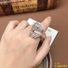Load image into Gallery viewer, European and American Fashion Trends Retro Literary Niche Design Cute Animal Horse Brass Inlaid Zircon Exquisite Ring
