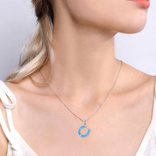 Load image into Gallery viewer, Silver Blue Horseshoe Pendant Opal Necklace
