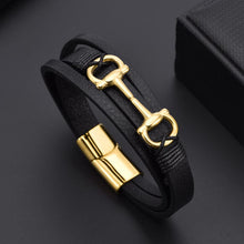 Cargar imagen en el visor de la galería, Pulsera de cuero con bocado de filete de caballo
