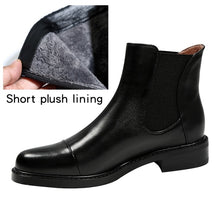 Load image into Gallery viewer, Leather velvet Thick heel Ankle boot
