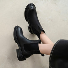 Load image into Gallery viewer, Round Toe Thick Heel Leather Boots
