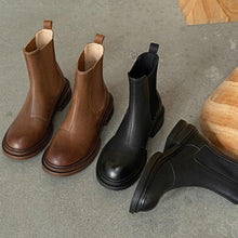 Load image into Gallery viewer, Round Toe Thick Heel Leather Boots
