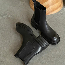 Load image into Gallery viewer, Round Toe Thick Heel Leather Boots
