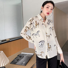 Load image into Gallery viewer, Horse Print Chiffon Long Sleeve Top
