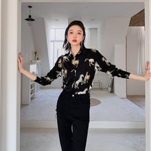 Load image into Gallery viewer, Horse Print Chiffon Long Sleeve Top
