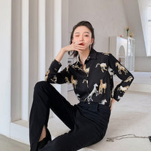 Load image into Gallery viewer, Horse Print Chiffon Long Sleeve Top
