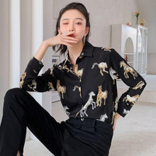 Load image into Gallery viewer, Horse Print Chiffon Long Sleeve Top
