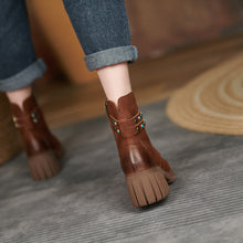 Load image into Gallery viewer, Round Toe Thick Heel Leather Boots
