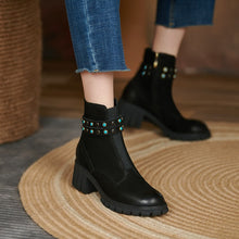 Load image into Gallery viewer, Round Toe Thick Heel Leather Boots
