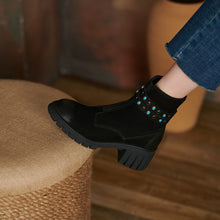 Load image into Gallery viewer, Round Toe Thick Heel Leather Boots
