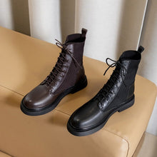 Load image into Gallery viewer, Leather Round Toe Low Heel Boots

