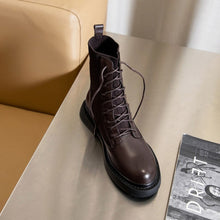 Load image into Gallery viewer, Leather Round Toe Low Heel Boots
