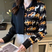 Load image into Gallery viewer, Splicing Horse Printed Chiffon Blouse
