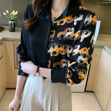 Load image into Gallery viewer, Splicing Horse Printed Chiffon Blouse
